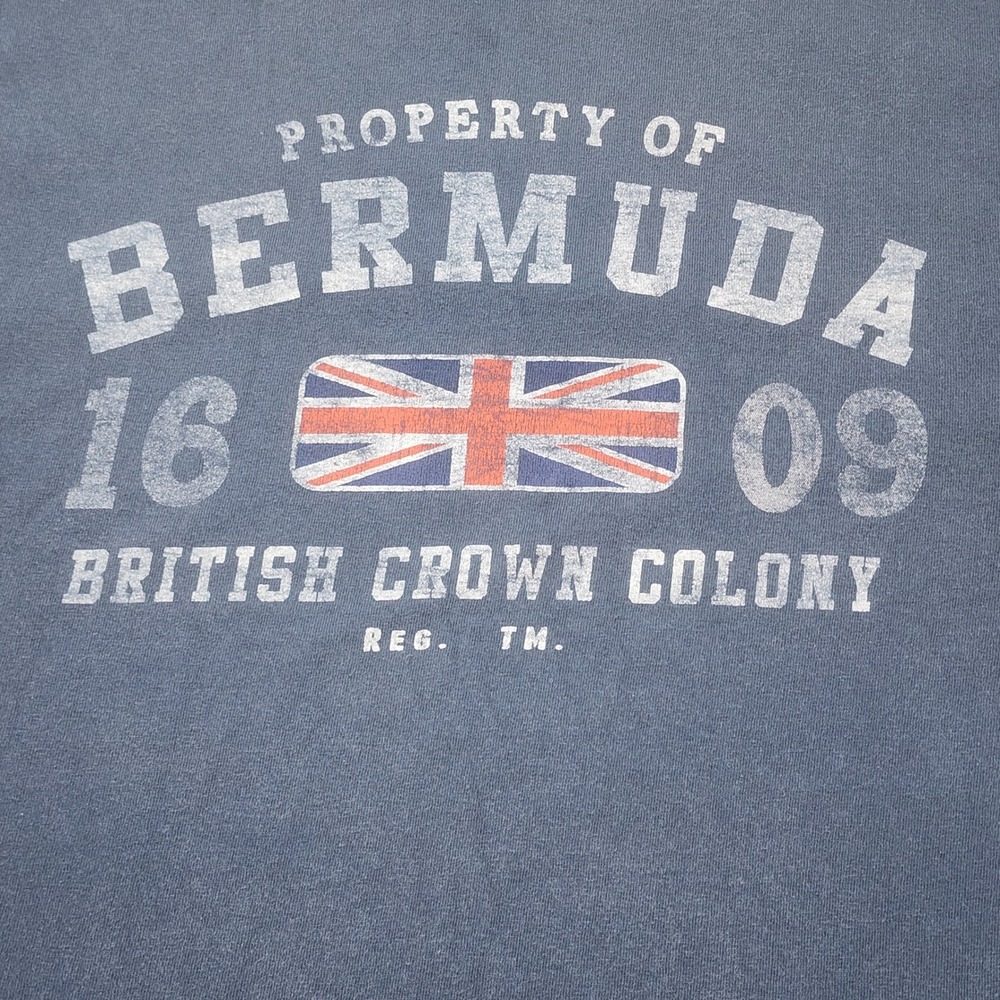 Gildan Bermuda Graphic Tee Kids Medium Navy Blue Good Distressed Souvenir Shirt - Picture 2 of 12